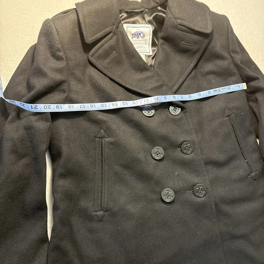 Womens DSCP Quarterdeck Coll US Navy Black Wool 6‎ Anchor Button Pea Coat 14R